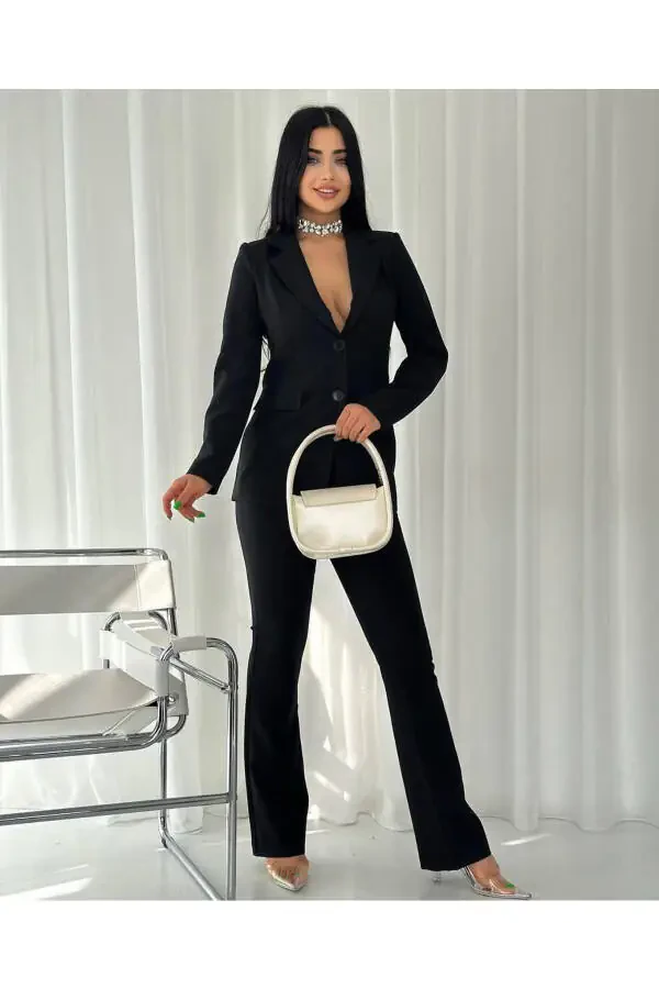 Женский костюм с пиджаком и брюками Черный - 2