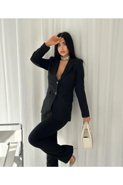 Женский костюм с пиджаком и брюками Черный - 3