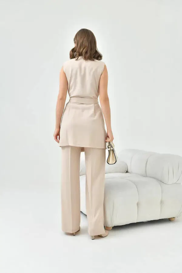 Женский костюм с жилетом Бежевый 30823 - 7