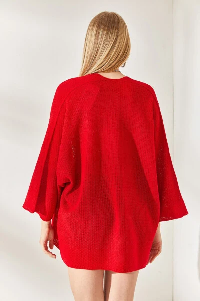 Женский Красный Кардиган Летучая Мышь Весенний HRK-19000057 - 6