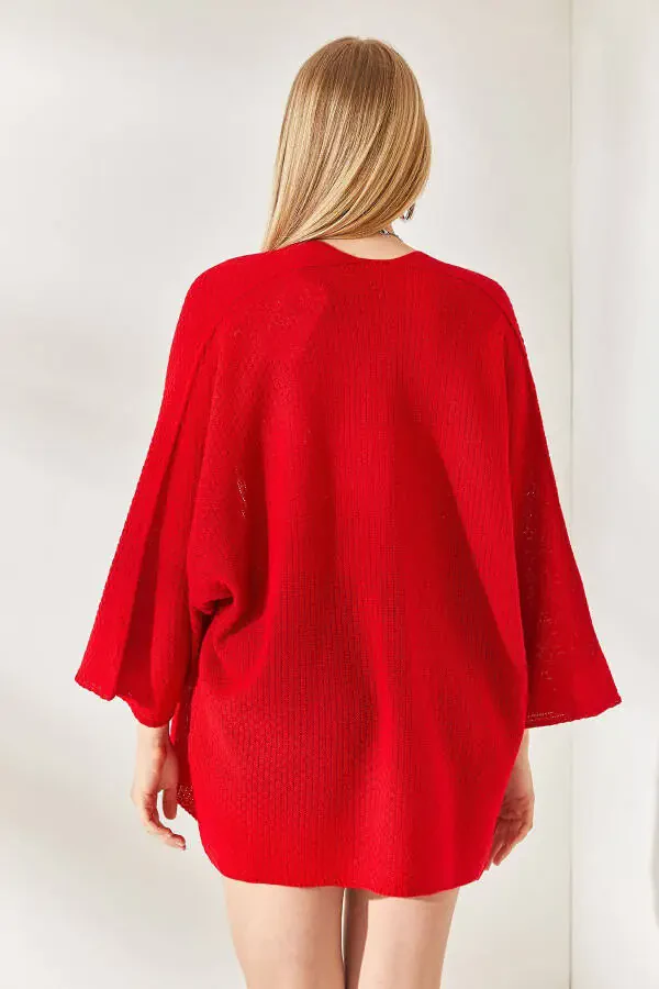 Женский Красный Кардиган Летучая Мышь Весенний HRK-19000057 - 6