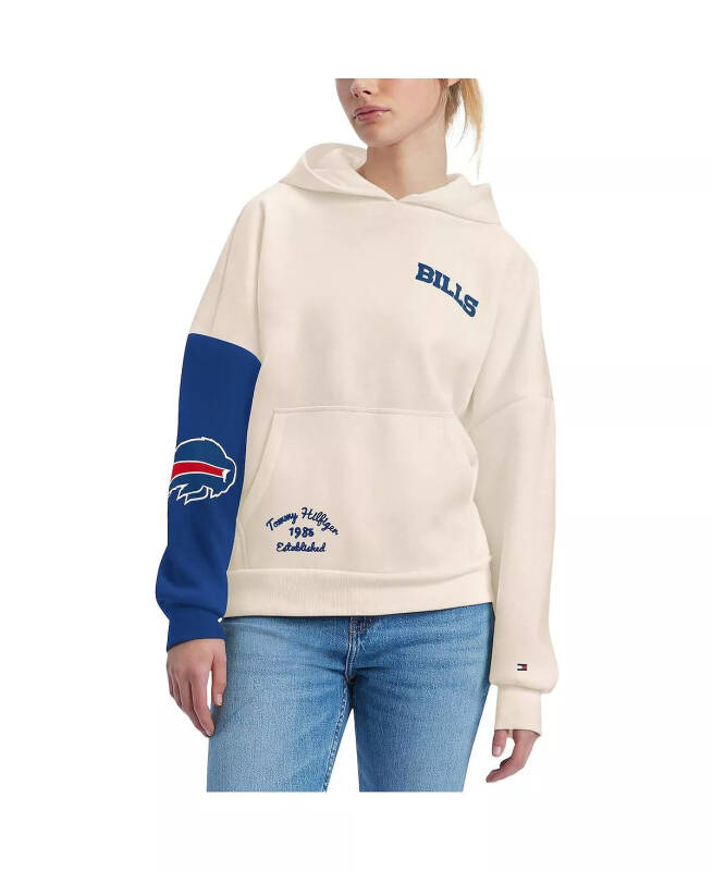 Women's Cream, Royal Buffalo Bills Harriet Pullover Hoodie-Cream, Royal - 1