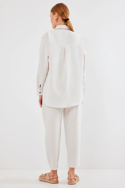 Женский кремовый оверсайз льняной комбинезон 6622 - 29