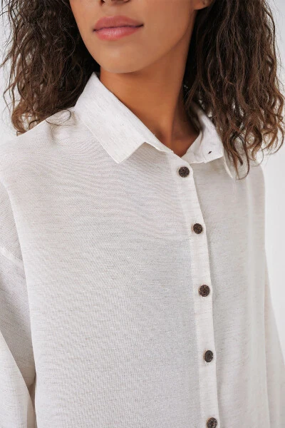 Женский кремовый оверсайз льняной комбинезон 6622 - 4