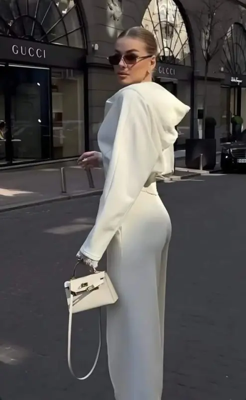 Женский кружевной кардиган с капюшоном и расклешенные брюки, комплект из двух частей - 2