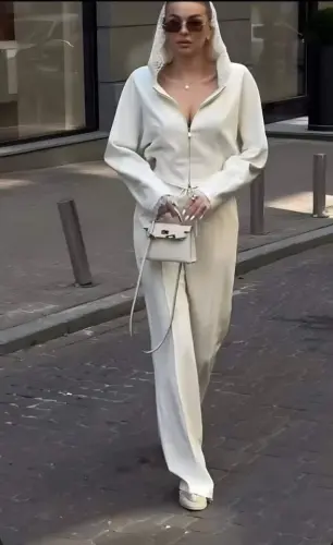 Женский кружевной кардиган с капюшоном и расклешенные брюки, комплект из двух частей - 3