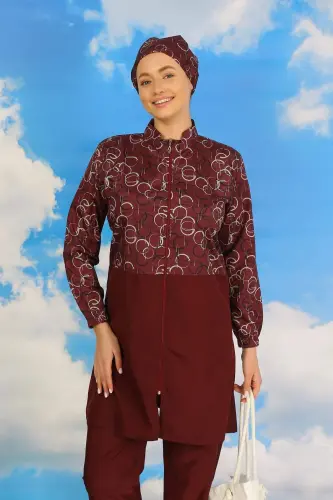 Женский купальный костюм полностью закрытый с рисунком - 7