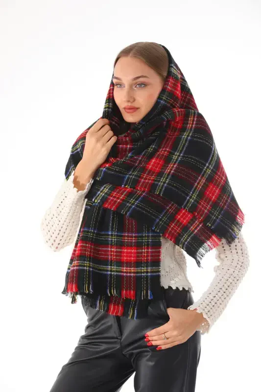 Женский мягкий зеленый клетчатый шарф - зеленый - 3