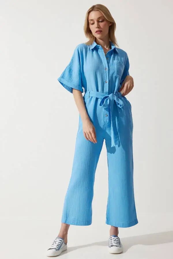 Женский муслиновый комбинезон с синим премиум поясом RG00029 - 3