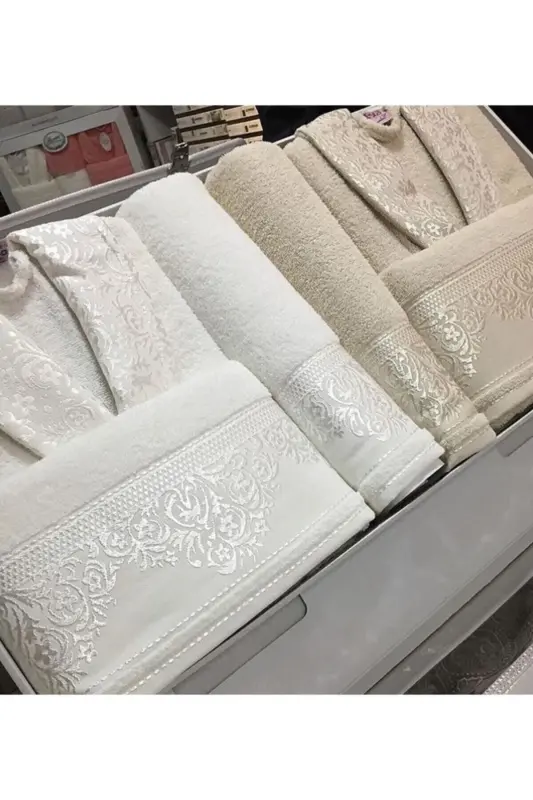 Женский Мужской Бежевый Семейный Набор Халатов - кремовый бежевый - 2