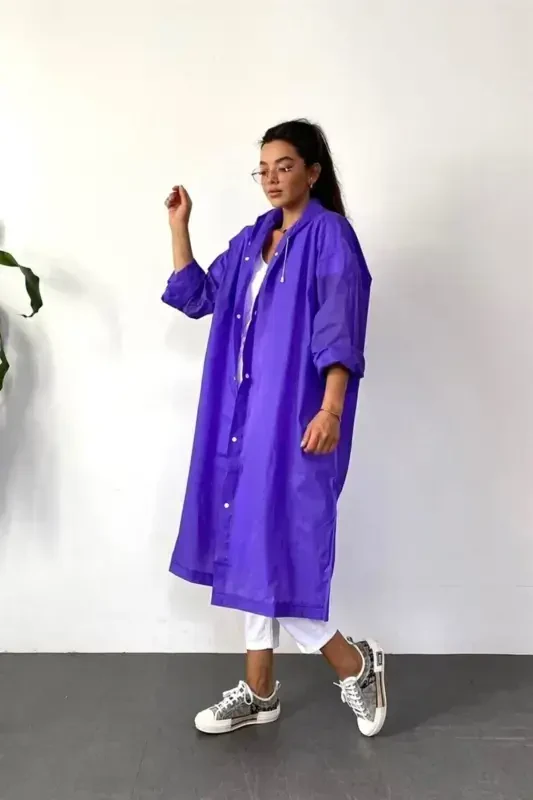 Женский Мужской Дождевик С Капюшоном Кнопка Eva Фиолетовый Дождевик Bymmrc881r09-Фиолетовый - 6