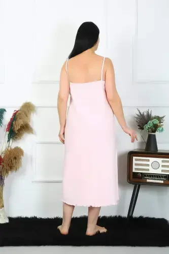 Женский ночной халат большого размера с бретелями, из хлопка, розовый, длинный, 12100 - BÜYÜKBEDENIZ (1)