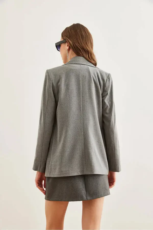 Женский пиджак-блейзер премиум-класса с карманами, одной пуговицей и подкладкой, цвет дымчато-серый CKT-19000395 - 8