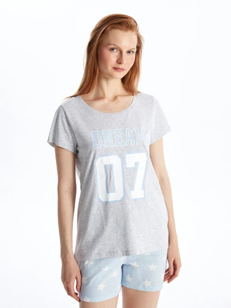 Женский пижамный комплект с шортами и короткими рукавами с принтом велосипедной горловины - LC WAIKIKI (1)