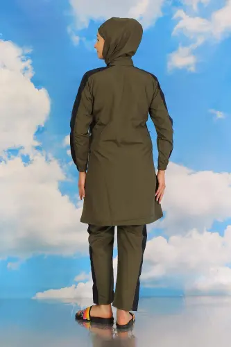 Женский полностью закрытый купальник-комбинезон с рукавами-лентами Хаки 31066 - 5