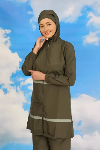 Женский полностью закрытый купальник хаки 31061 - 5