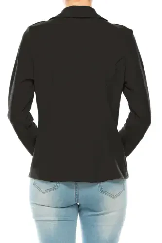 Женский повседневный однотонный офисный костюм с длинным рукавом, приталенный блейзер с открытым передом - 3