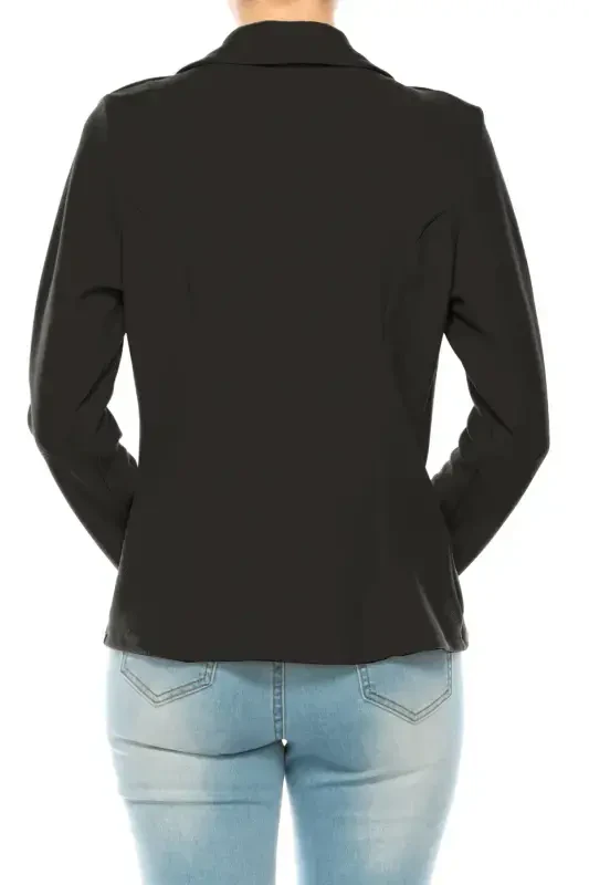 Женский повседневный однотонный офисный костюм с длинным рукавом, приталенный блейзер с открытым передом - 3