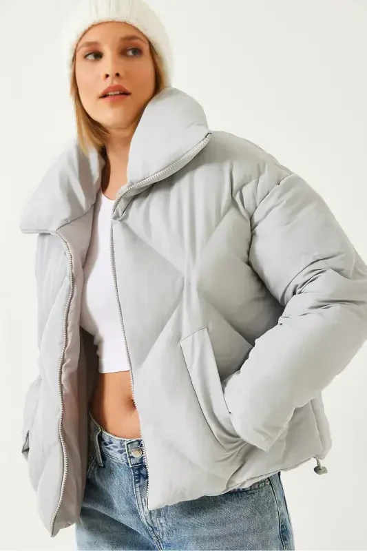 Женский пуховик оверсайз - серый - 2