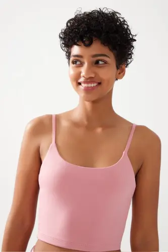 Женский розовый спортивный бюстгальтер на тонких бретелях с легкой поддержкой и чашечками Straps-Pink - LOS OJOS (1)