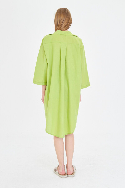 Женский салатовый спереди завязываемый тонкий льняной материал - 4