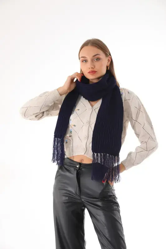 Женский Салоники Трикотажный Темно-синий Шарф-Темно-синий - 3