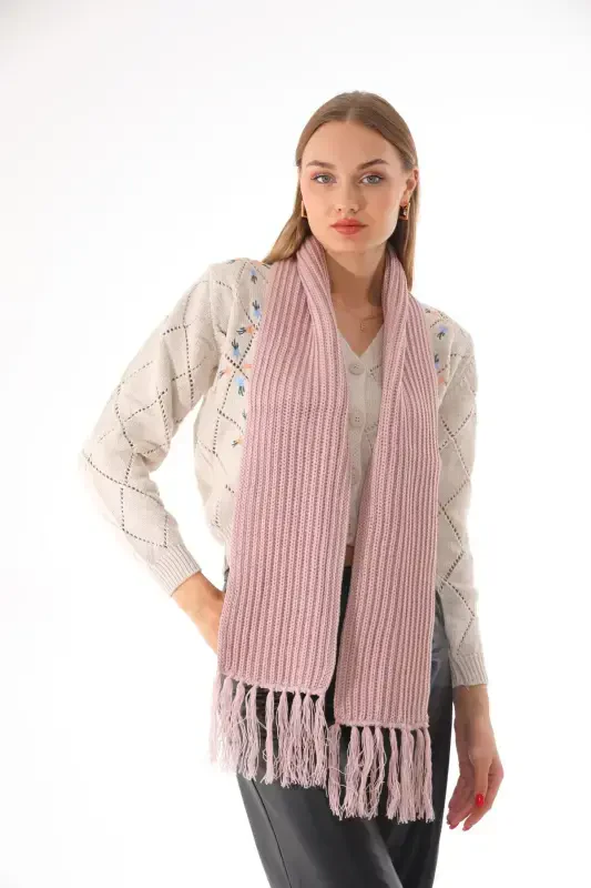 Женский Салоники Вязаный Пудровый Шарф-Пудра - 1