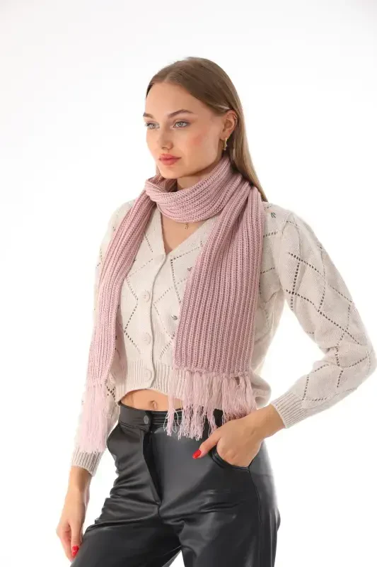 Женский Салоники Вязаный Пудровый Шарф-Пудра - 3