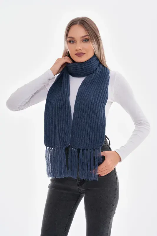 Женский Салоникский вязаный шарф-индиго - 1