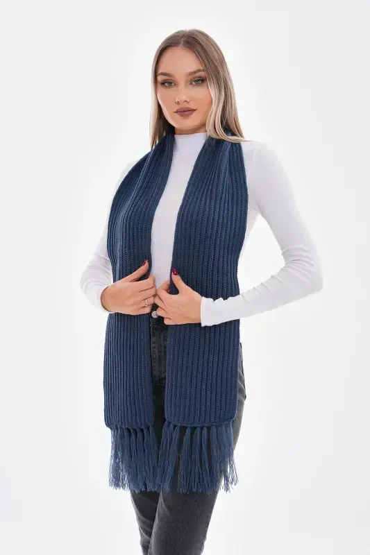 Женский Салоникский вязаный шарф-индиго - 3