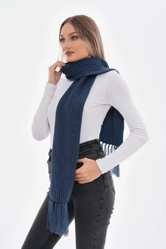 Женский Салоникский вязаный шарф-индиго - 4