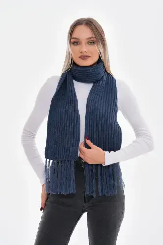 Женский Салоникский вязаный шарф-индиго - 5