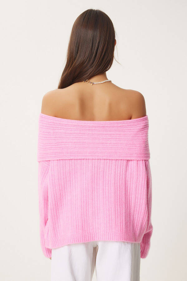 Женский Сахарно-Розовый Трикотажный Джемпер с Воротником Мадонна PF00049 - 6