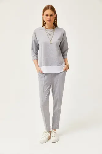 Женский серый костюм с отделкой TKM-19000274-Gri - OLALOOK (1)