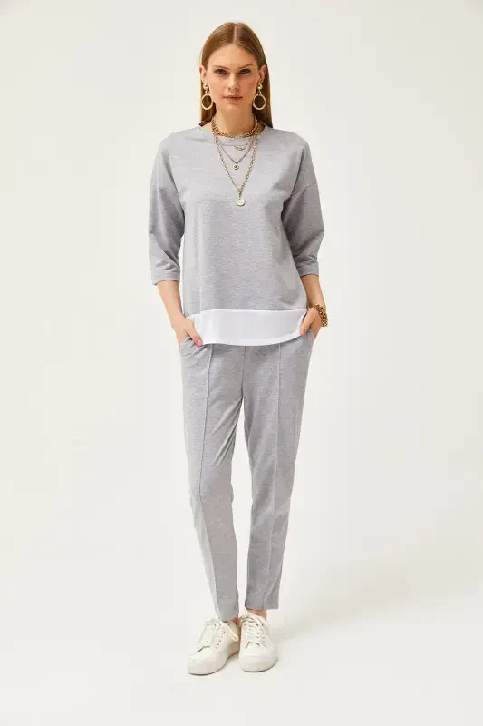 Женский серый костюм с отделкой TKM-19000274-Gri - 2