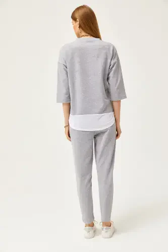 Женский серый костюм с отделкой TKM-19000274-Gri - 5