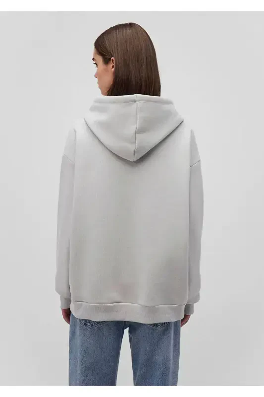 Женский серый свитшот с капюшоном с синим логотипом 1600361-34322 - 3