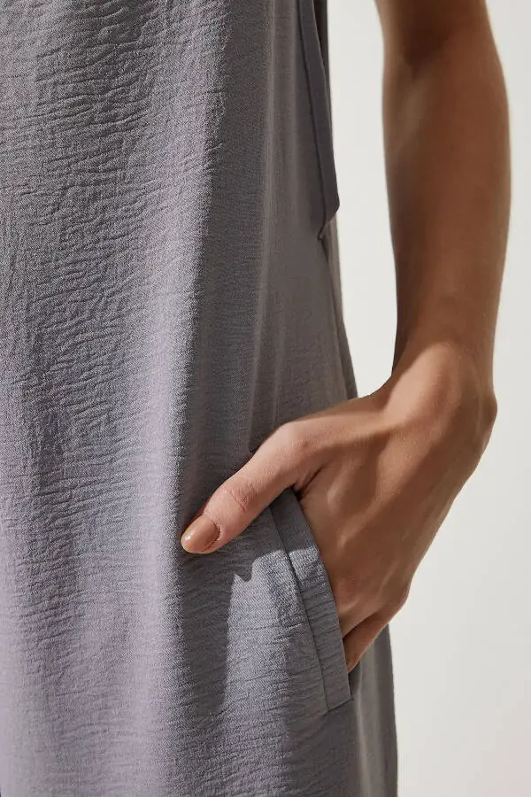 Женский серый вязаный сарафан на бретельках BF00095 - 6