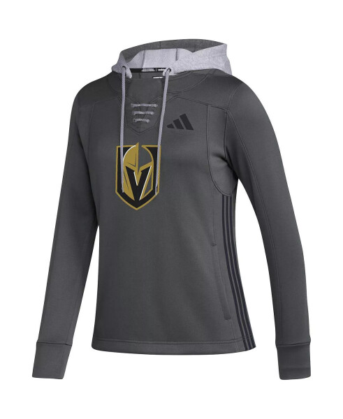 Женский серый хоккейный свитер с капюшоном Vegas Golden Knights Refresh Skate Lace AEROREADY серого цвета - 2