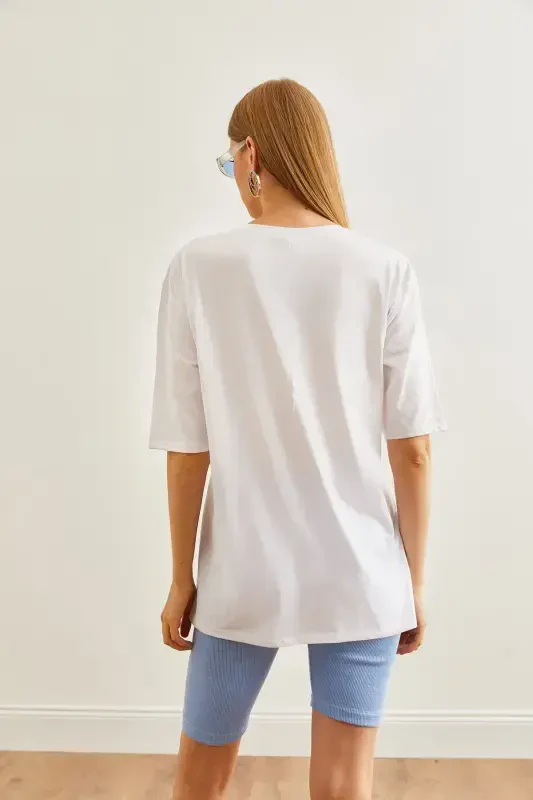 Женский Синий Комплект Леггинсы и Футболка с Принтом TKM-19000301- - 7