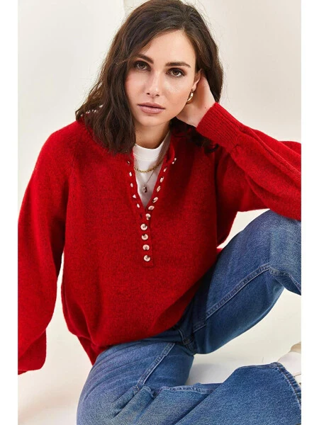 Женский свитер с пуговицами на вороте, полосатый трикотаж с воротником-хомут - LC WAIKIKI