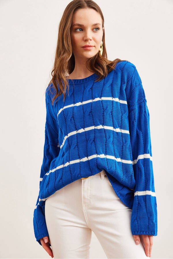 Женский свитер Saks Blue с косичками, полосками и трикотажной отделкой KZK-19000919 - 2