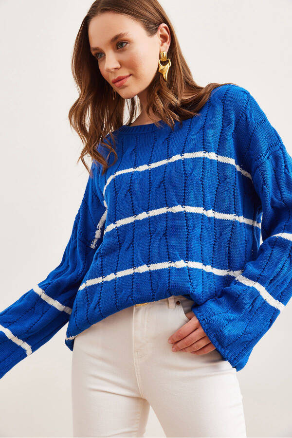 Женский свитер Saks Blue с косичками, полосками и трикотажной отделкой KZK-19000919 - 3