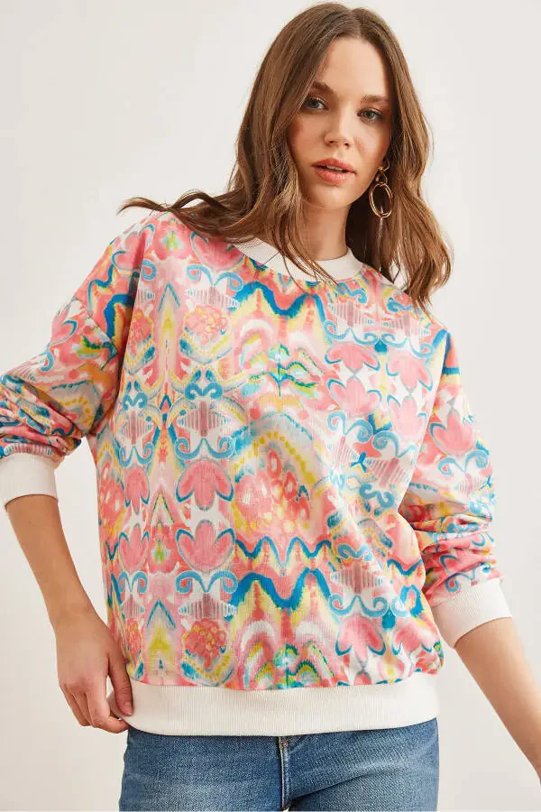 Женский свитшот Ebru розовый, базовый, свободный, с мягкой текстурой SWT-19000457 - 3