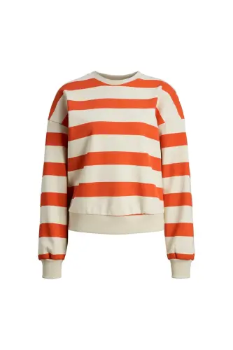 Женский свитшот Jack&Jones, свободный крой, полосатый, красно-экру, 12243288 - 3