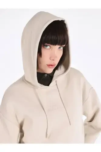 Женский свитшот с капюшоном, бежевый, regular fit - 4