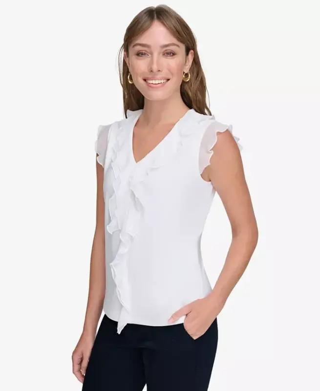 Женский топ с оборками из смешанной ткани - 3