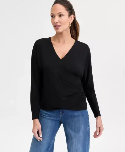 Women's Dolman-Sleeve Top, Exclusively at Modazone-Deep Black - 1