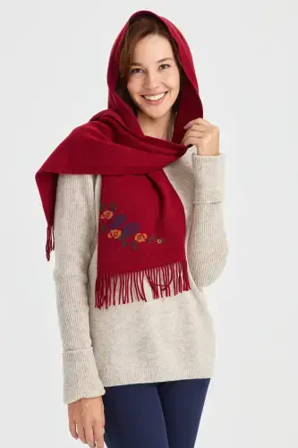 Женский Трикотаж Край Цветочный Шерстяной Кашемировый Шарф V.Красный-V.Красный - 1