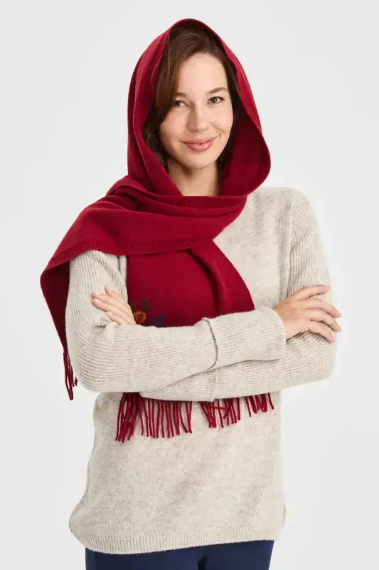 Женский Трикотаж Край Цветочный Шерстяной Кашемировый Шарф V.Красный-V.Красный - 2